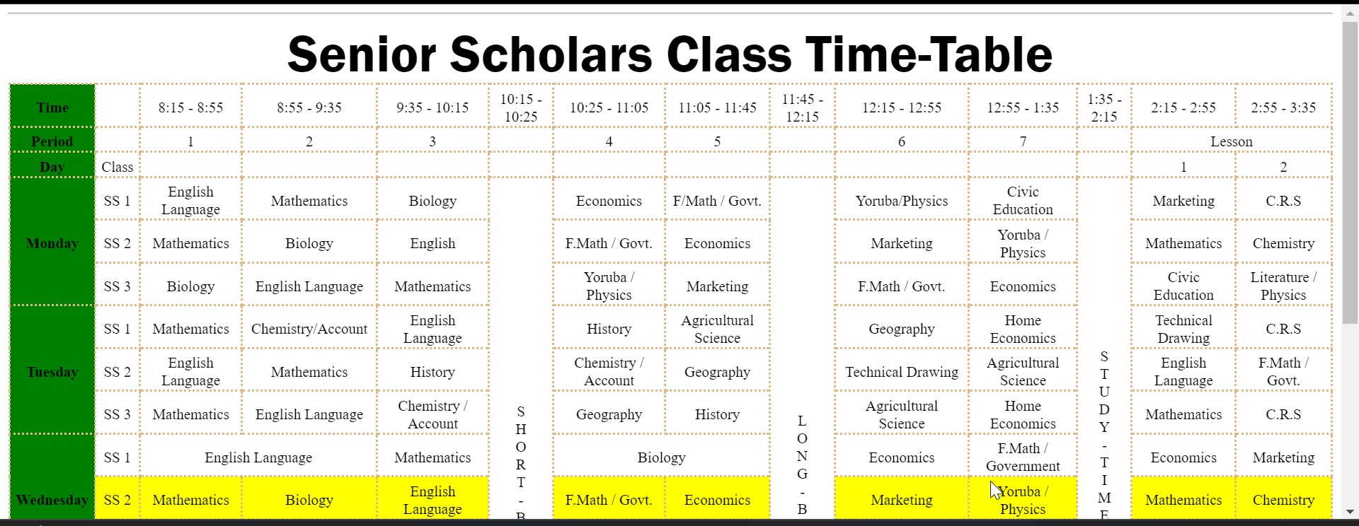 Secondary-School-TimeTable