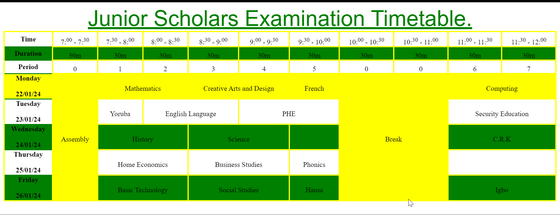 Junior-Exam-TimeTable